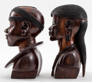 African Ndaka Hardwood Carved Busts, Pair (8901356880179)