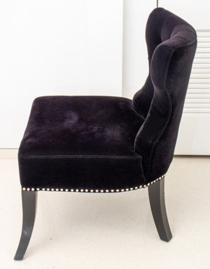 Hollywood Regency Black Velvet Lounge Chair (8292227645747)