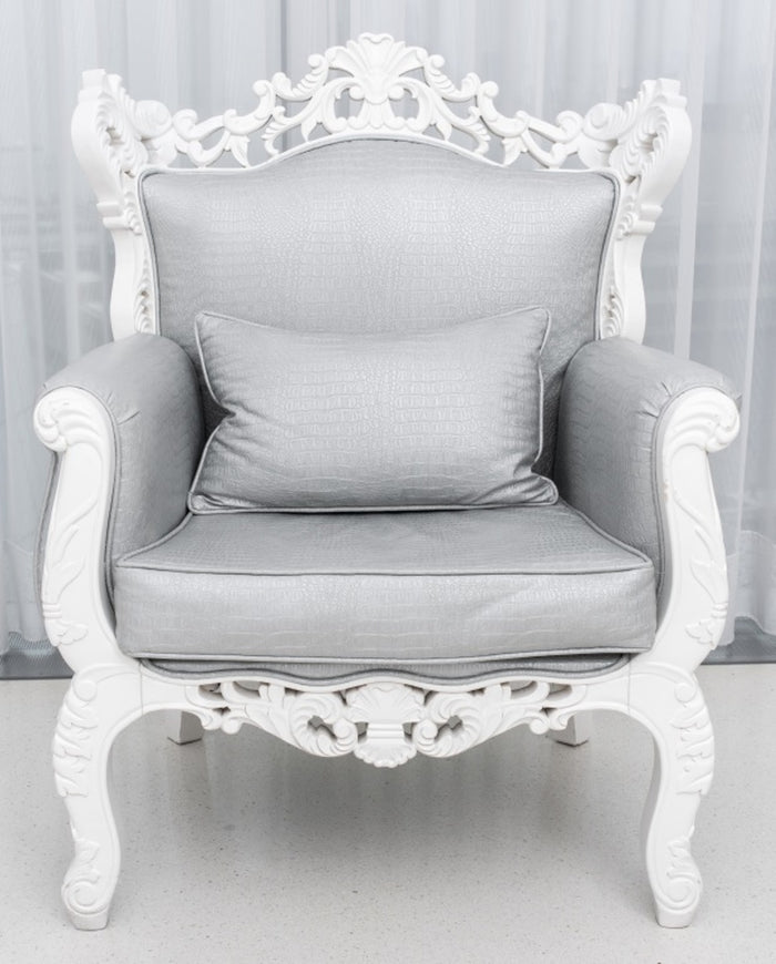 Baroque Revival White Lacquered Armchair