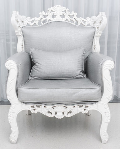 Baroque Revival White Lacquered Armchair