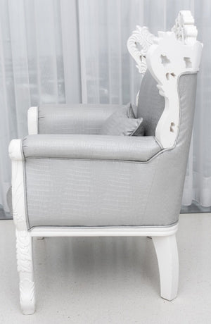 Baroque Revival White Faux Alligator Skin Armchair (8416370393395)