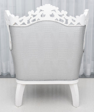 Baroque Revival White Faux Alligator Skin Armchair (8416370393395)