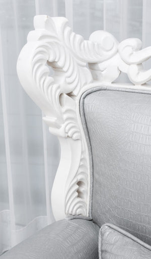 Baroque Revival White Faux Alligator Skin Armchair (8416370393395)