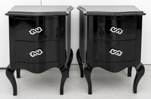 Rococo Revival Black Lacquered Nightstand, Pair (8256360317235)