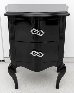 Rococo Revival Black Lacquered Nightstand, Pair (8256360317235)