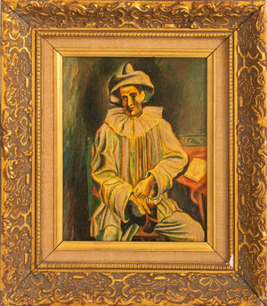 Mid-Century Modern Pierrot Clown Oil on Canvas (8297324511539)