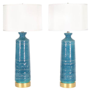 Italian Hollywood Regency Bittossi Style Lamps in Blue & Aqua Glazed Ceramic  (6719902187677)