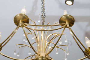 1960’s Swedish Waterfall Brass and Crystal Chandelier (6719671009437)