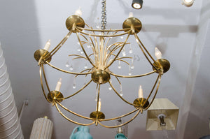 1960’s Swedish Waterfall Brass and Crystal Chandelier (6719671009437)