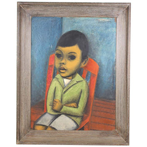 Juan De'Prey Modernist Oil Portrait Painting of a Young Boy on Chair (6719996985501)