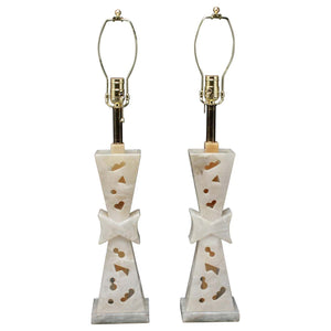 Mid-Century Modern Carved Alabaster Lamps in James Mont Style (6720029655197)