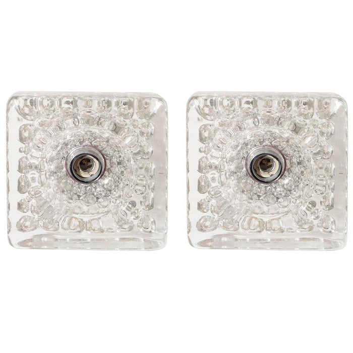 Pair of Square Wall Sconces in Textured Bubble Glass