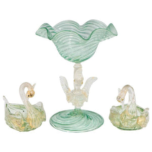 Swan Motif Glass Raised Bowl and Salts by Salviati (6719612125341)