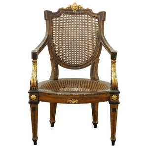 Continental Neoclassical Masque Carved & Parcel Gilt Arm Chair (6783306301597)