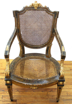 Continental Neoclassical Masque Carved & Parcel Gilt Arm Chair (6783306301597)