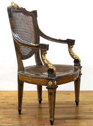 Continental Neoclassical Masque Carved & Parcel Gilt Arm Chair (6783306301597)