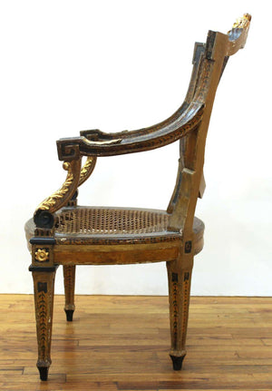 Continental Neoclassical Masque Carved & Parcel Gilt Arm Chair (6783306301597)