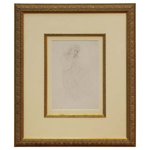 Academic Pencil Drawing of Pensive Woman, Framed (6719968051357)