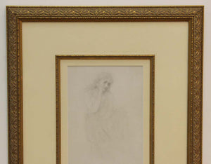 Academic Pencil Drawing of Pensive Woman, Framed (6719968051357)