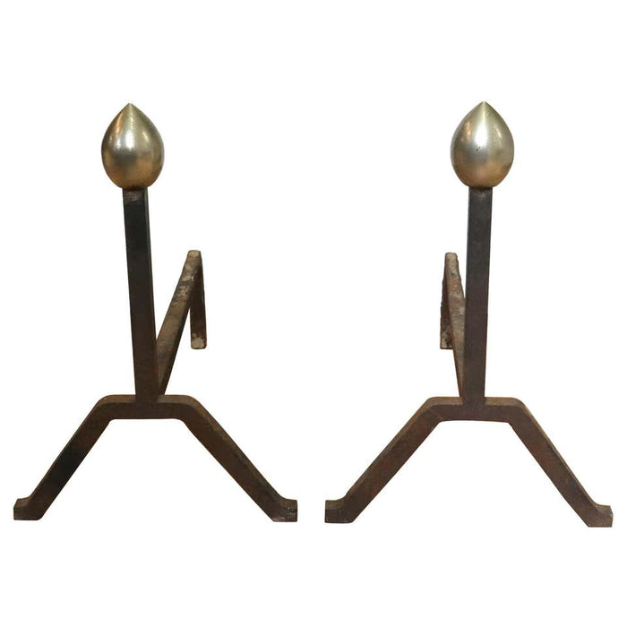 American Modernist Andirons in Steel and Iron