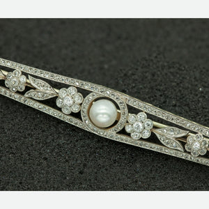 French Art Deco Brooch in Platinum with Pearl and Diamonds  Pearl Detail (6719963234461)