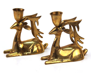 Modernist Brass Reindeer Candleholders (6719829803165)