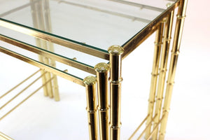 Nesting Tables and Magazine Stand Set with Faux Bamboo Design in Gilt Metal tables side (6719842779293)