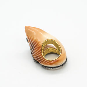 Lotus Arts de Vivre Gold Shell Ring with Diamonds (6719985123485)