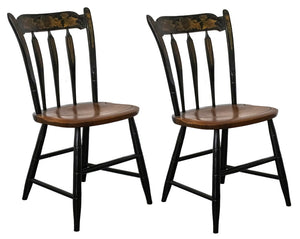American Folk style Ebonized Painted Chairs, 2 (7503249014941)