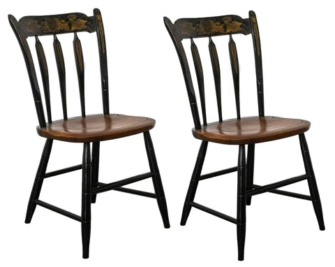 American Folk Style Ebonized Painted Chairs, 2
