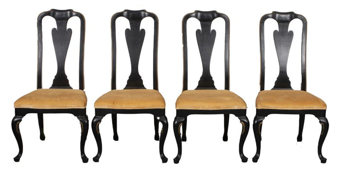 Queen Anne Style Ebonized Side Chairs, 4