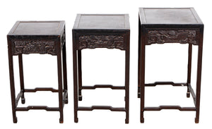 Chinese Carved Ebonized Nesting Tables, Set of 3 (7036687745181)