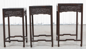 Chinese Carved Ebonized Nesting Tables, Set of 3 (7036687745181)