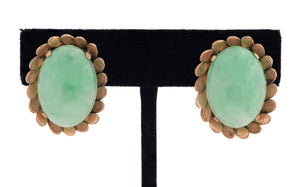 Vintage 14K Yellow Gold Oval Jade Scallop Earrings (7323318354077)