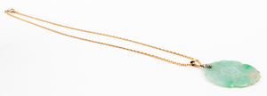 Chinese Jade & Diamond Pendant Necklace 14K Chain (7323343618205)