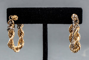 14K Yellow & White Gold Rope Chain Hoop Earrings (7384653234333)