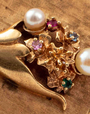 14K Gold Colored Stones Pearl Disc Brooch (7368153202845)