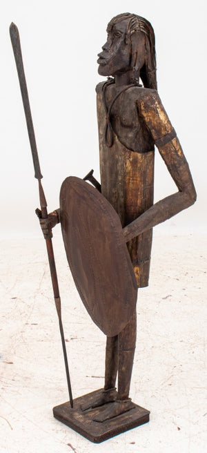 African / Oceanic Warrior Metal Sculpture Signed (8047396684083)