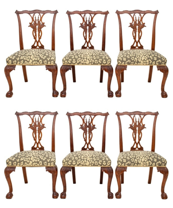 Chippendale Style Mahogany Side Chairs, ca. 1900, Set of 6