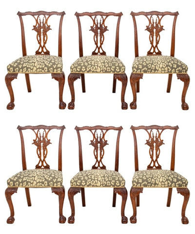 Chippendale Style Mahogany Side Chairs, ca. 1900, Set of 6