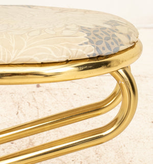 Vintage Zig Zag Brass-Colored Upholstered Stool (8231712424243)