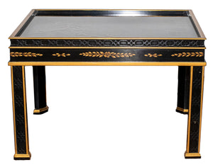 Small chinoiserie black and gold coffee table. (7220249428125)