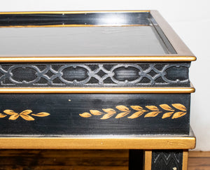 Small chinoiserie black and gold coffee table. (7220249428125)