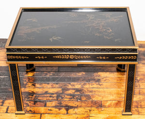 Small chinoiserie black and gold coffee table. (7220249428125)