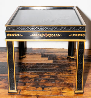 Small chinoiserie black and gold coffee table. (7220249428125)