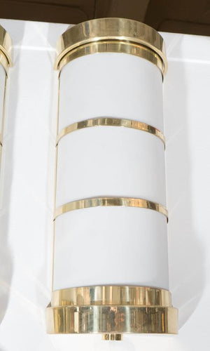 Frosted Acrylic and Brass Pair of Cylindrical Wall Sconces, Pair (6719598526621)