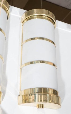 Frosted Acrylic and Brass Pair of Cylindrical Wall Sconces, Pair (6719598526621)