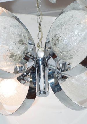 Circa 1970s Italian Chrome Ring Chandelier with Crackle Glass Globes (6719631294621)