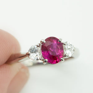 Ring in Platinum with a GIA Certified Natural Burma Ruby and Two Diamonds Detail  (6719957860509)